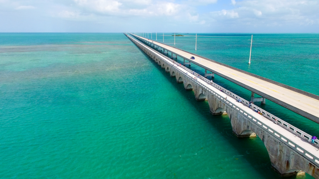 Scenic drive along the Overseas Highway on a Florida Keys road trip during winter