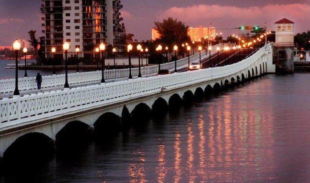 Venetian Causeway Miami sunset skyline view